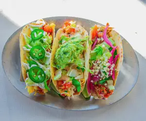 Three delicious tacos from The Avocado Pit in Beverly.